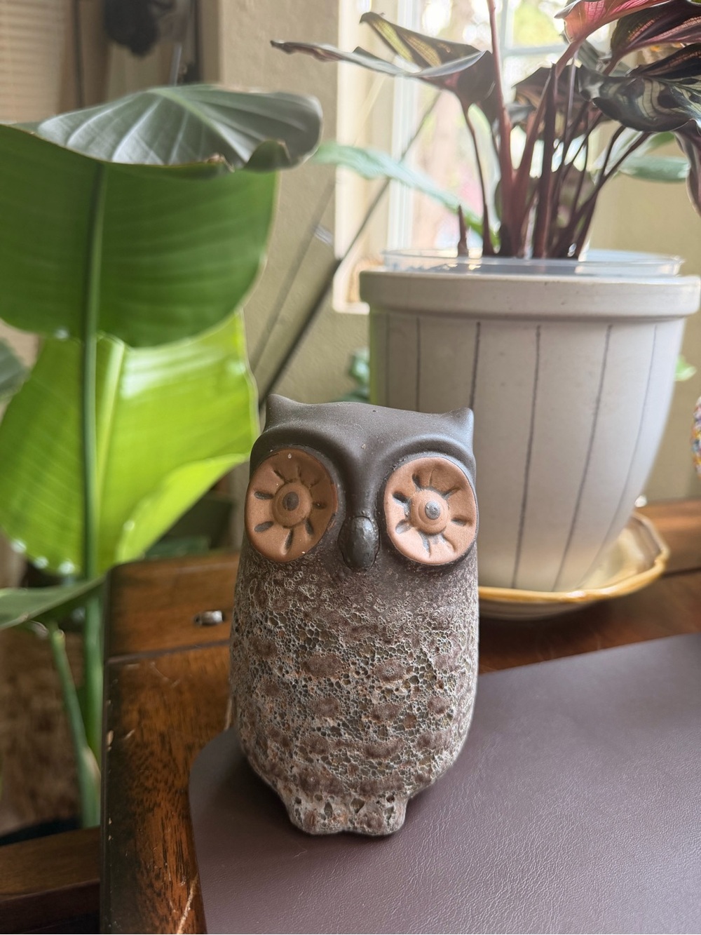 Ceramic Owl Figurine in Brown and Tan - Decorative Home Art